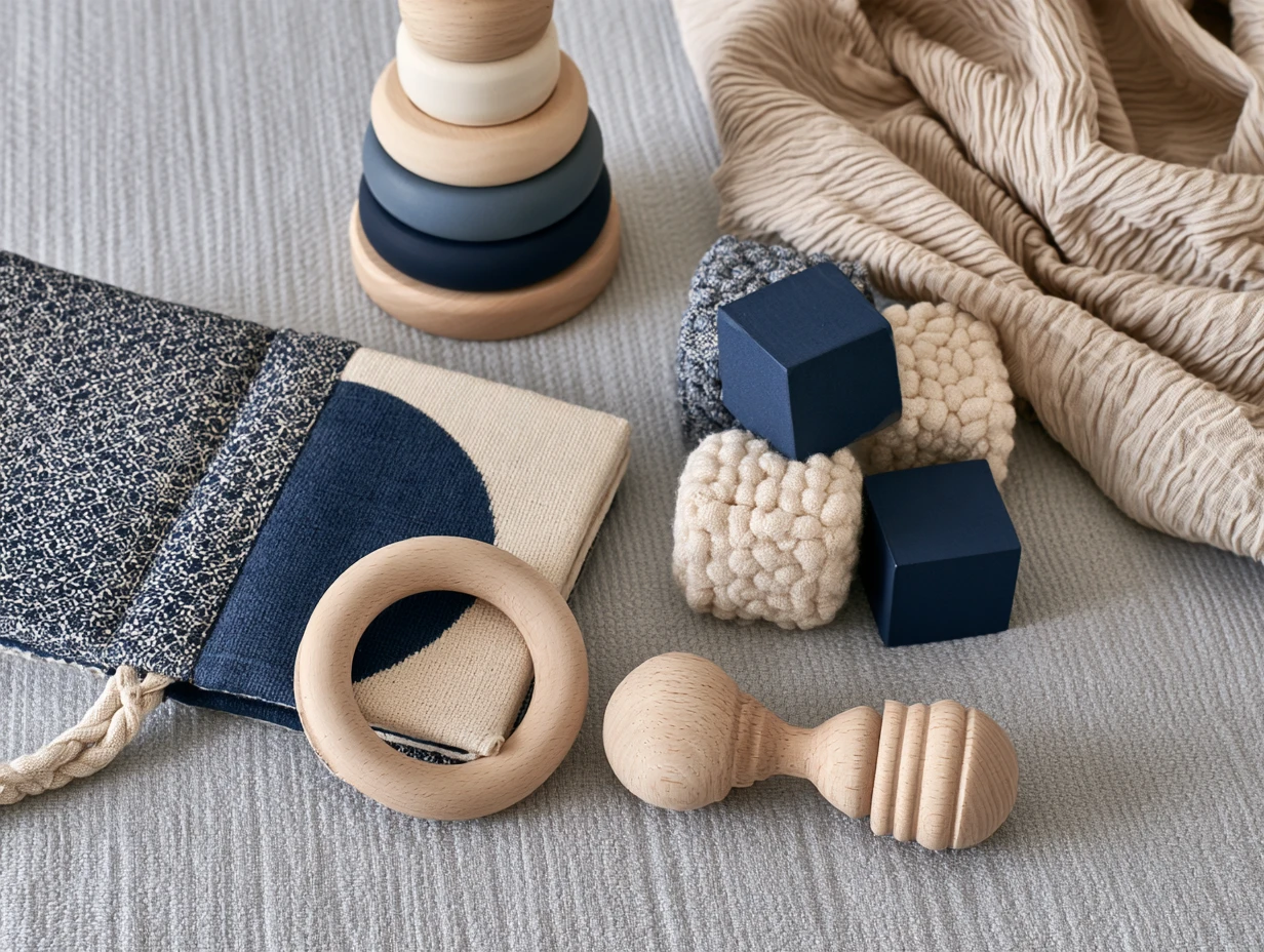 Anneaux à empiler, livre en tissu et cubes doux pour les tout-petits